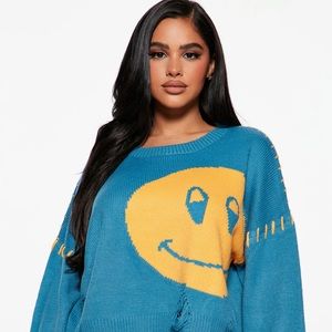 Fashion Nova - Distressed Sweater - teal combo
